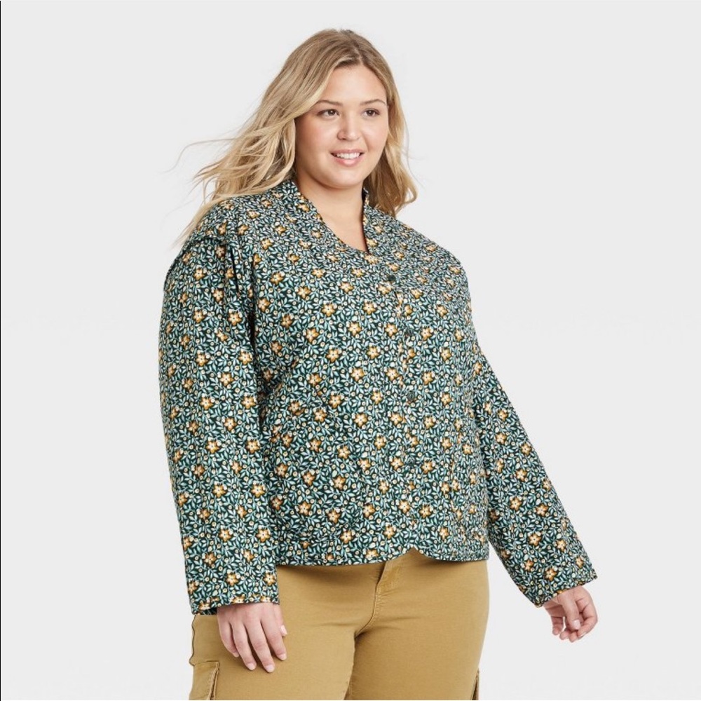 NWT Universal Thread Women’s Quilted Jacket Coat Yellow Green Floral